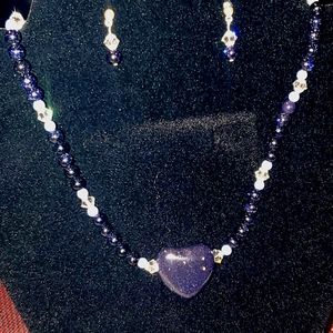 Blue Sandstone & Crystal Beaded Jewelry Set